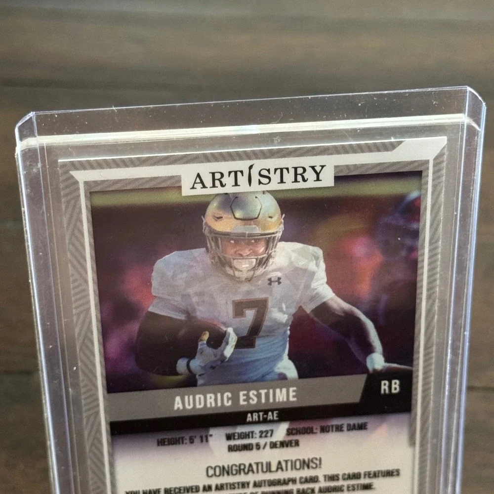 SAGE Artistry Trading Card Audric Estime Green Autograph Notre Dame Denver RB